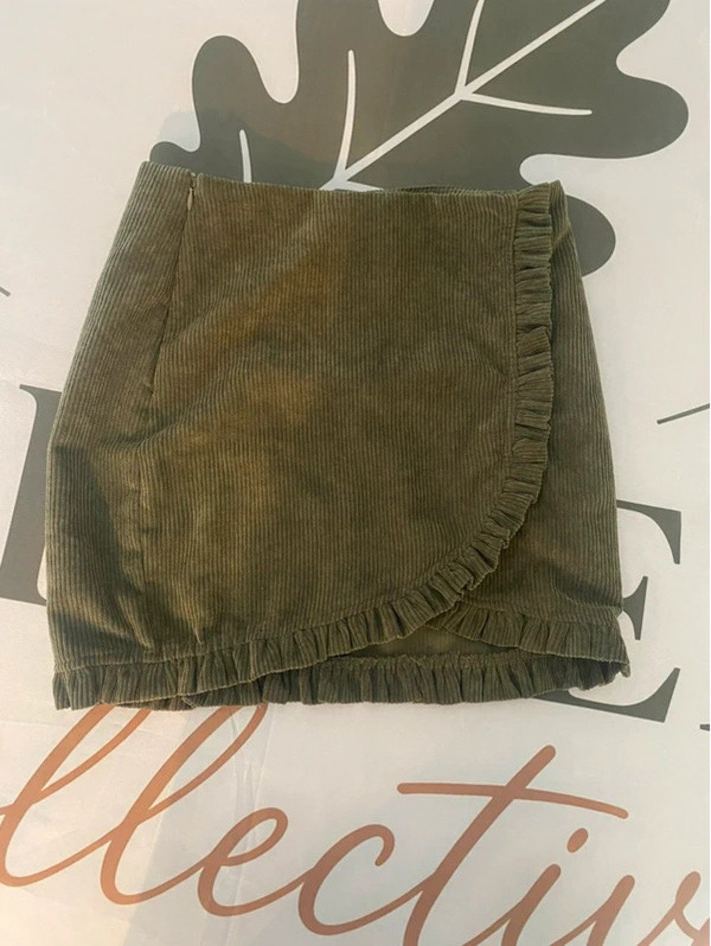 SHEIN Olive Green Cord Ruffle skirt